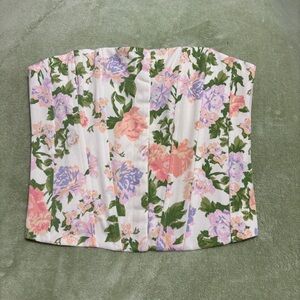 Zara Floral Strapless  Coset Top with Pink and Purple Size S Burnt
